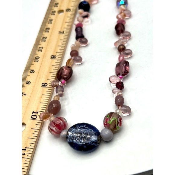 Handcrafted Murano Glass Bead Necklace With Pink & Blue Accents.  A28 - Picture 9 of 9